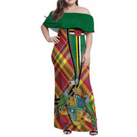 Dominica Creole Day Family Matching Off Shoulder Maxi Dress and Hawaiian Shirt Madras Pattern Zipper Stylized - Wonder Print Shop