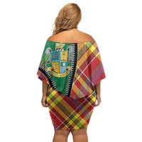 Dominica Creole Day Family Matching Off Shoulder Short Dress and Hawaiian Shirt Madras Pattern Zipper Stylized - Wonder Print Shop