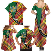 Dominica Creole Day Family Matching Summer Maxi Dress and Hawaiian Shirt Madras Pattern Zipper Stylized - Wonder Print Shop