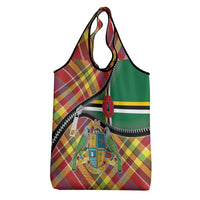 Dominica Creole Day Grocery Bag Madras Pattern Zipper Stylized - Wonder Print Shop