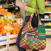 Dominica Creole Day Grocery Bag Madras Pattern Zipper Stylized - Wonder Print Shop