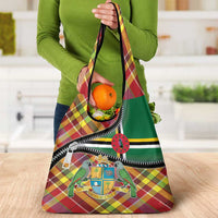 Dominica Creole Day Grocery Bag Madras Pattern Zipper Stylized - Wonder Print Shop