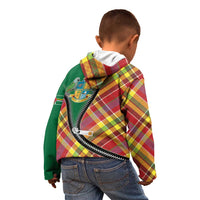 Dominica Creole Day Kid Hoodie Madras Pattern Zipper Stylized - Wonder Print Shop