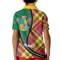 Dominica Creole Day Kid Polo Shirt Madras Pattern Zipper Stylized - Wonder Print Shop