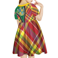 Dominica Creole Day Kid Short Sleeve Dress Madras Pattern Zipper Stylized - Wonder Print Shop