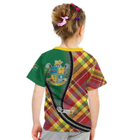 Dominica Creole Day Kid T Shirt Madras Pattern Zipper Stylized - Wonder Print Shop