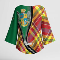 Dominica Creole Day Kimono Sleeve Blouse Madras Pattern Zipper Stylized - Wonder Print Shop