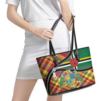 Dominica Creole Day Leather Tote Bag Madras Pattern Zipper Stylized - Wonder Print Shop
