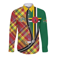 Dominica Creole Day Long Sleeve Button Shirt Madras Pattern Zipper Stylized - Wonder Print Shop