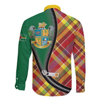 Dominica Creole Day Long Sleeve Button Shirt Madras Pattern Zipper Stylized - Wonder Print Shop