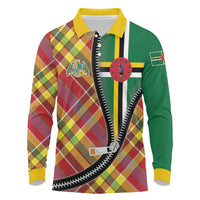 Dominica Creole Day Long Sleeve Polo Shirt Madras Pattern Zipper Stylized - Wonder Print Shop