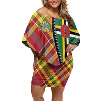 Dominica Creole Day Off Shoulder Short Dress Madras Pattern Zipper Stylized - Wonder Print Shop