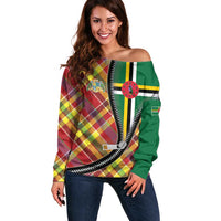 Dominica Creole Day Off Shoulder Sweater Madras Pattern Zipper Stylized - Wonder Print Shop
