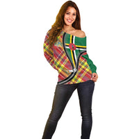 Dominica Creole Day Off Shoulder Sweater Madras Pattern Zipper Stylized - Wonder Print Shop