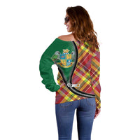 Dominica Creole Day Off Shoulder Sweater Madras Pattern Zipper Stylized - Wonder Print Shop