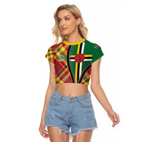Dominica Creole Day Raglan Cropped T Shirt Madras Pattern Zipper Stylized - Wonder Print Shop