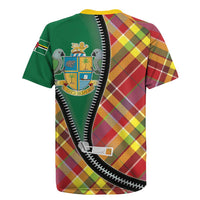 Dominica Creole Day Rugby Jersey Madras Pattern Zipper Stylized - Wonder Print Shop