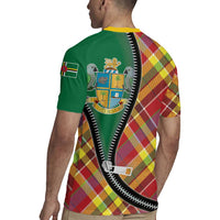 Dominica Creole Day Rugby Jersey Madras Pattern Zipper Stylized - Wonder Print Shop