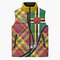 Dominica Creole Day Sleeveless Puffer Jacket Madras Pattern Zipper Stylized - Wonder Print Shop