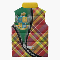 Dominica Creole Day Sleeveless Puffer Jacket Madras Pattern Zipper Stylized - Wonder Print Shop