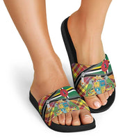 Dominica Creole Day Slide Sandals Madras Pattern Zipper Stylized - Wonder Print Shop