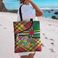 Dominica Creole Day Tote Bag Madras Pattern Zipper Stylized - Wonder Print Shop