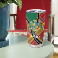 Dominica Creole Day Tumbler Cup Madras Pattern Zipper Stylized - Wonder Print Shop