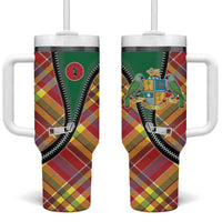 Dominica Creole Day Tumbler With Handle Madras Pattern Zipper Stylized - Wonder Print Shop