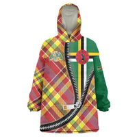 Dominica Creole Day Wearable Blanket Hoodie Madras Pattern Zipper Stylized - Wonder Print Shop