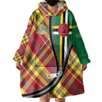 Dominica Creole Day Wearable Blanket Hoodie Madras Pattern Zipper Stylized - Wonder Print Shop