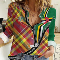Dominica Creole Day Women Casual Shirt Madras Pattern Zipper Stylized - Wonder Print Shop