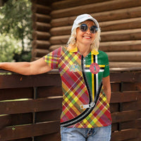 Dominica Creole Day Women Polo Shirt Madras Pattern Zipper Stylized - Wonder Print Shop