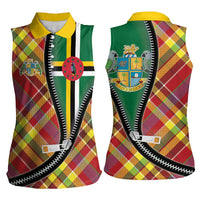 Dominica Creole Day Women Sleeveless Polo Shirt Madras Pattern Zipper Stylized - Wonder Print Shop