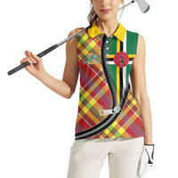 Dominica Creole Day Women Sleeveless Polo Shirt Madras Pattern Zipper Stylized - Wonder Print Shop