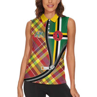 Dominica Creole Day Women Sleeveless Polo Shirt Madras Pattern Zipper Stylized - Wonder Print Shop