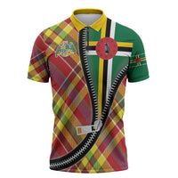 Dominica Creole Day Zipper Polo Shirt Madras Pattern Zipper Stylized - Wonder Print Shop