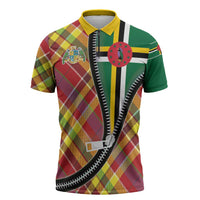 Dominica Creole Day Zipper Polo Shirt Madras Pattern Zipper Stylized - Wonder Print Shop