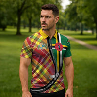 Dominica Creole Day Zipper Polo Shirt Madras Pattern Zipper Stylized - Wonder Print Shop