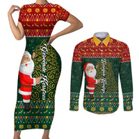 Custom South Africa Christmas Couples Matching Short Sleeve Bodycon Dress and Long Sleeve Button Shirt Geseende Kersfees Santa Claus African Pattern - Wonder Print Shop