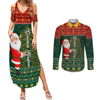 Custom South Africa Christmas Couples Matching Summer Maxi Dress and Long Sleeve Button Shirt Geseende Kersfees Santa Claus African Pattern - Wonder Print Shop