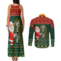 Custom South Africa Christmas Couples Matching Tank Maxi Dress and Long Sleeve Button Shirt Geseende Kersfees Santa Claus African Pattern - Wonder Print Shop