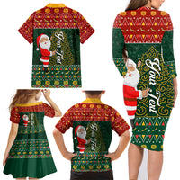 Custom South Africa Christmas Family Matching Long Sleeve Bodycon Dress and Hawaiian Shirt Geseende Kersfees Santa Claus African Pattern - Wonder Print Shop