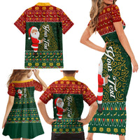 Custom South Africa Christmas Family Matching Short Sleeve Bodycon Dress and Hawaiian Shirt Geseende Kersfees Santa Claus African Pattern - Wonder Print Shop