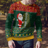 Custom South Africa Christmas Ugly Christmas Sweater Geseende Kersfees Santa Claus African Pattern - Wonder Print Shop