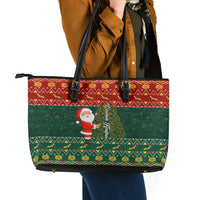 Custom South Africa Christmas Leather Tote Bag Geseende Kersfees Santa Claus African Pattern - Wonder Print Shop