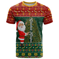 Custom South Africa Christmas T Shirt Geseende Kersfees Santa Claus African Pattern - Wonder Print Shop