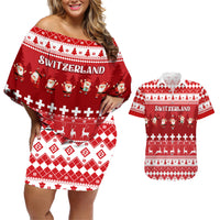 Custom Switzerland Christmas Couples Matching Off Shoulder Short Dress and Hawaiian Shirt Merry Christmas Funny Santa Claus - Wonder Print Shop
