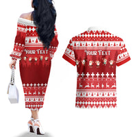 Custom Switzerland Christmas Couples Matching Off The Shoulder Long Sleeve Dress and Hawaiian Shirt Merry Christmas Funny Santa Claus - Wonder Print Shop
