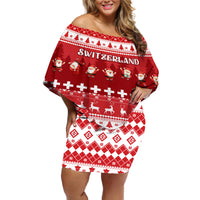 Custom Switzerland Christmas Off Shoulder Short Dress Merry Christmas Funny Santa Claus - Wonder Print Shop