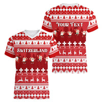 Custom Switzerland Christmas Women V Neck T Shirt Merry Christmas Funny Santa Claus - Wonder Print Shop